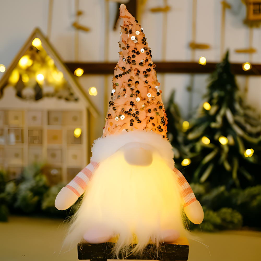 FestivaElf | 30 cm LED-kerstelfje met paillettenhoed – charmante kerstversiering voor op tafel of plank