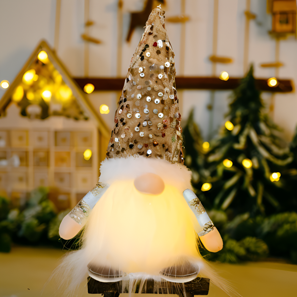 FestivaElf | 30 cm LED-kerstelfje met paillettenhoed – charmante kerstversiering voor op tafel of plank