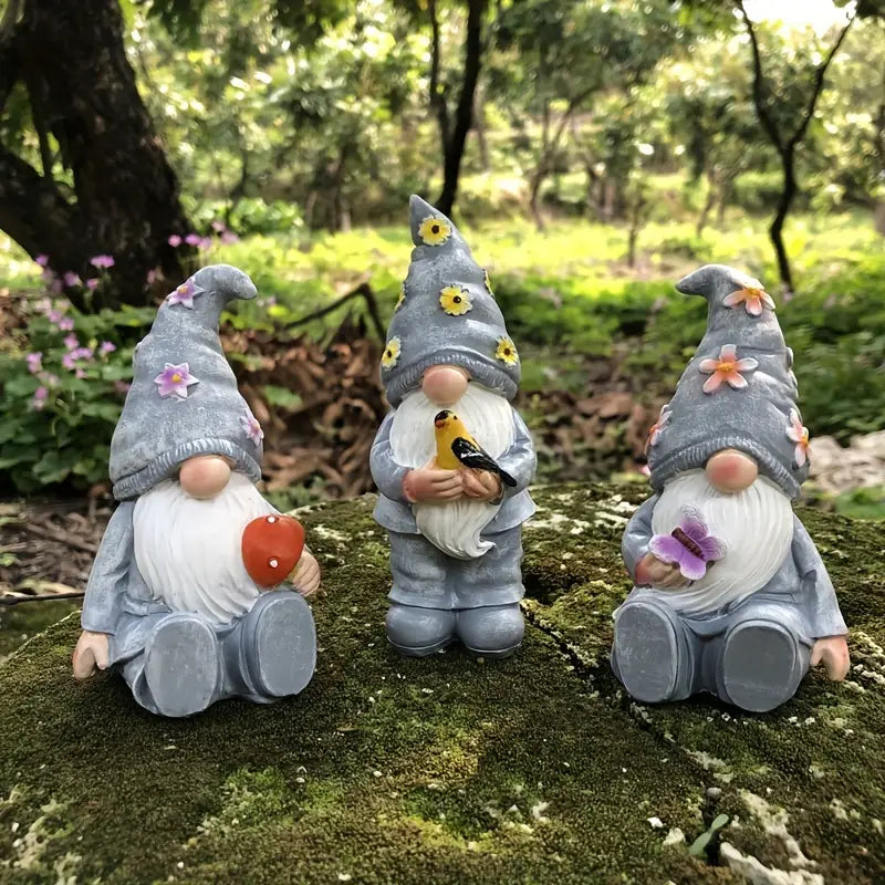 GardenPals | Speelse mini-tuinkabouterset – Trio decoratieve tuinbeeldjes, voor op het terras