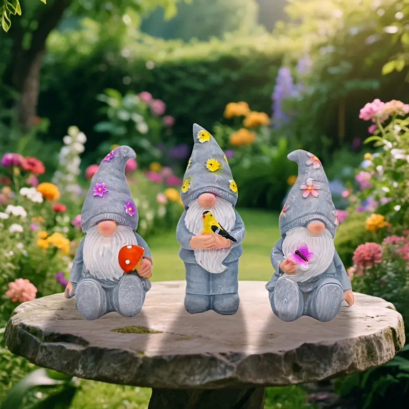 GardenPals | Speelse mini-tuinkabouterset – Trio decoratieve tuinbeeldjes, voor op het terras