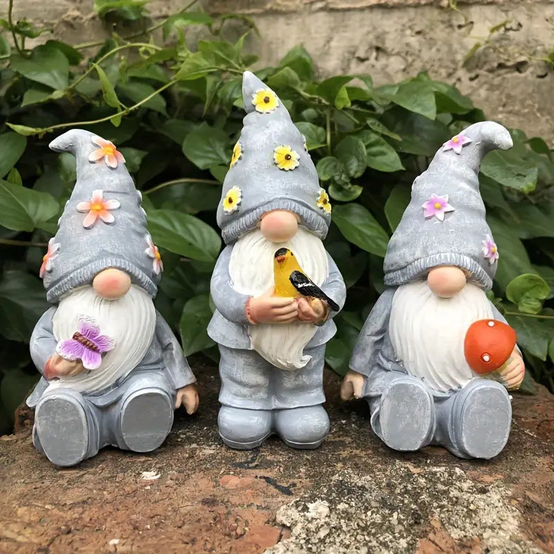 GardenPals | Speelse mini-tuinkabouterset – Trio decoratieve tuinbeeldjes, voor op het terras
