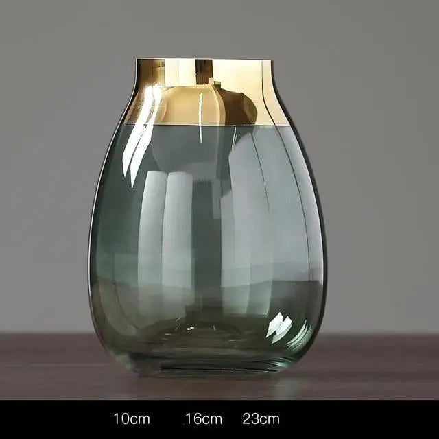 Glacior | Luxe glazen bloemenvaas met gouden accenten - Modern & decoratief woondecor