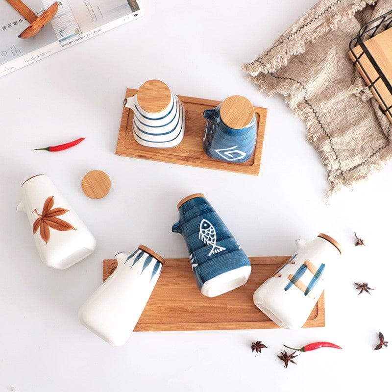 Essenza | Mediterrane olie en azijn pot - Griekse keramische Cruet Set voor Olijfolie & Azijn