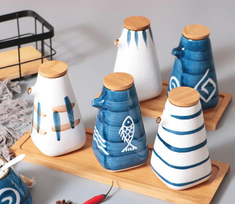 Essenza | Mediterrane olie en azijn pot - Griekse keramische Cruet Set voor Olijfolie & Azijn