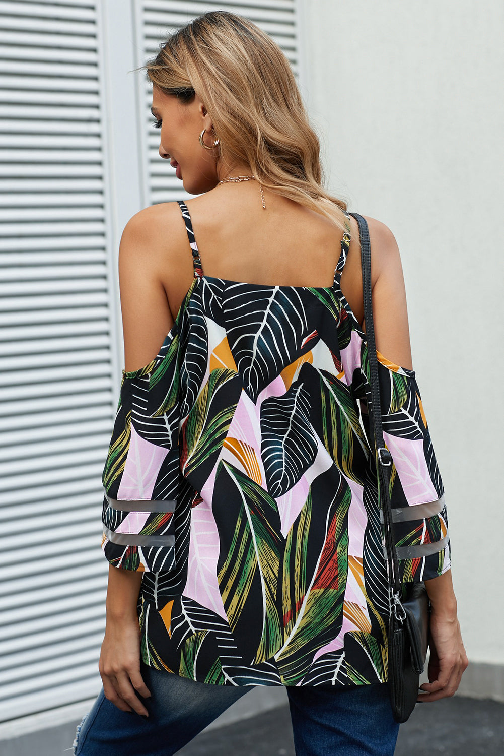 Elowra | Dames Cold Shoulder Blouse met Palmprint, Lichtgewicht Casual Zomer Top