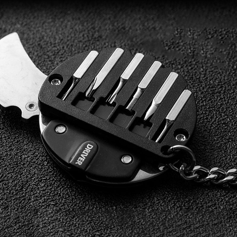 MicroGear | Mini wandel survival sleutelhanger gereedschap - inklapbaar zeskant muntmes, schroevendraaier, Outdoor EDC zakmes