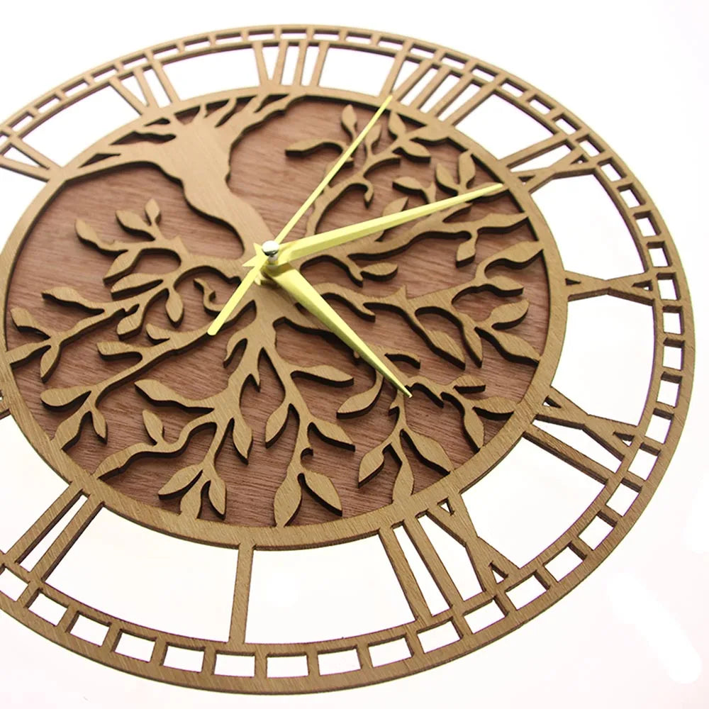 TreeLore | Ancient Roots Houten Wandklok - Op de natuur geïnspireerd levensboom ontwerp, milieuvriendelijk houten decor