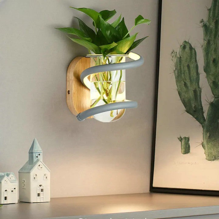 GlowVase | Scandinavische houten wandlamp met vaas - unieke LED wandlamp, decoratieve moderne verlichting