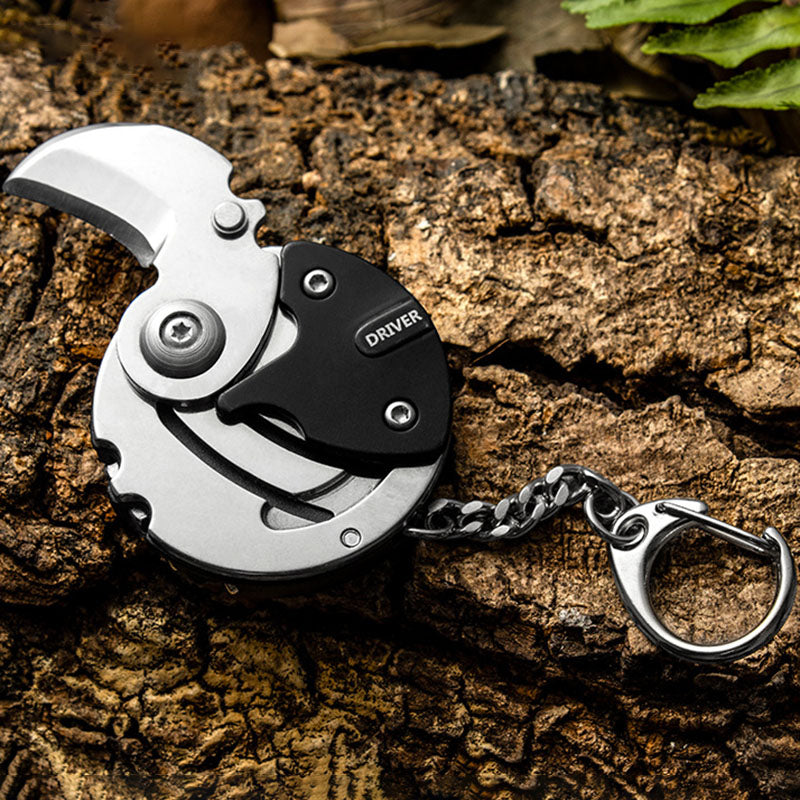 MicroGear | Mini wandel survival sleutelhanger gereedschap - inklapbaar zeskant muntmes, schroevendraaier, Outdoor EDC zakmes