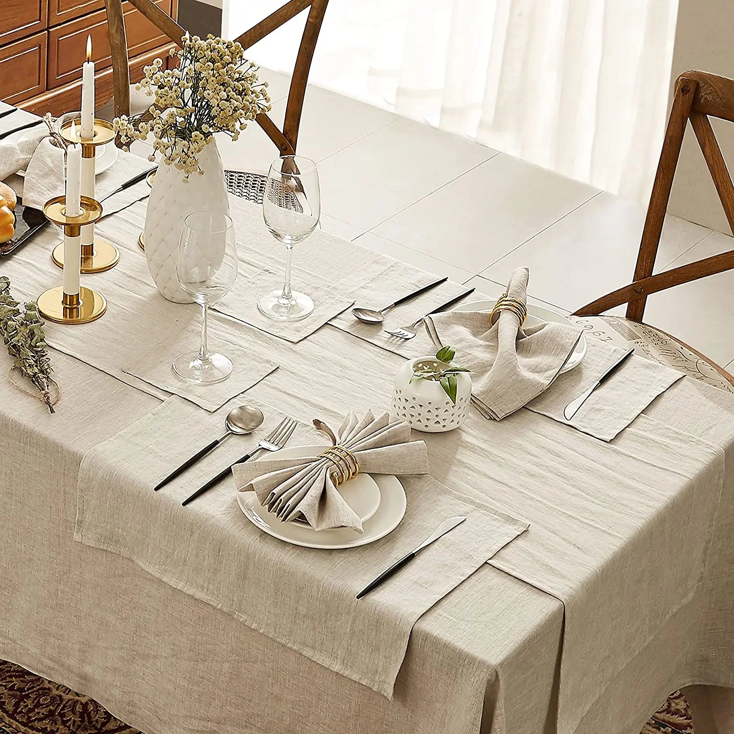 SoftDrape | Linnen tafelkleed – Wasbare stof die stofwerend is, decoratie voor eetkamer en keuken