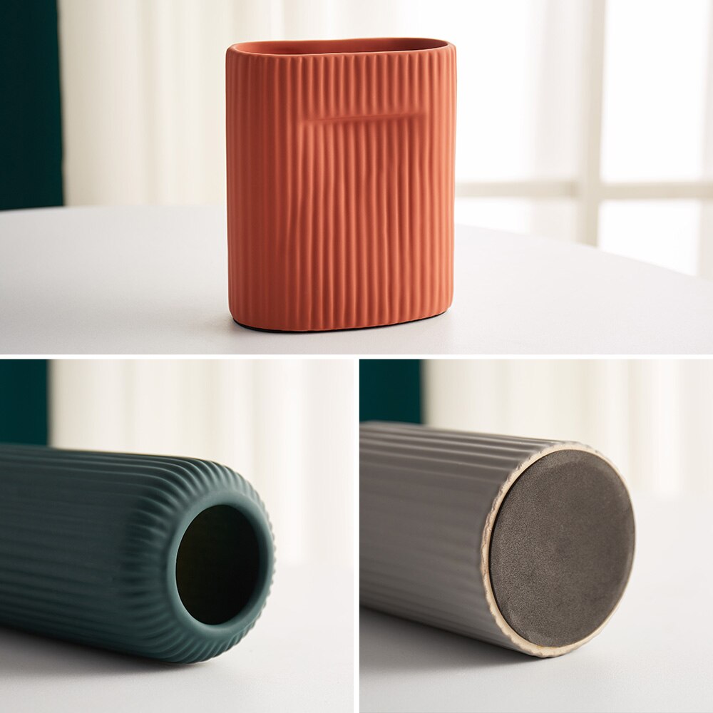NordicLoom | Elegante Keramik Blumenvase mit Streifenmuster - Moderne Wohndekoration