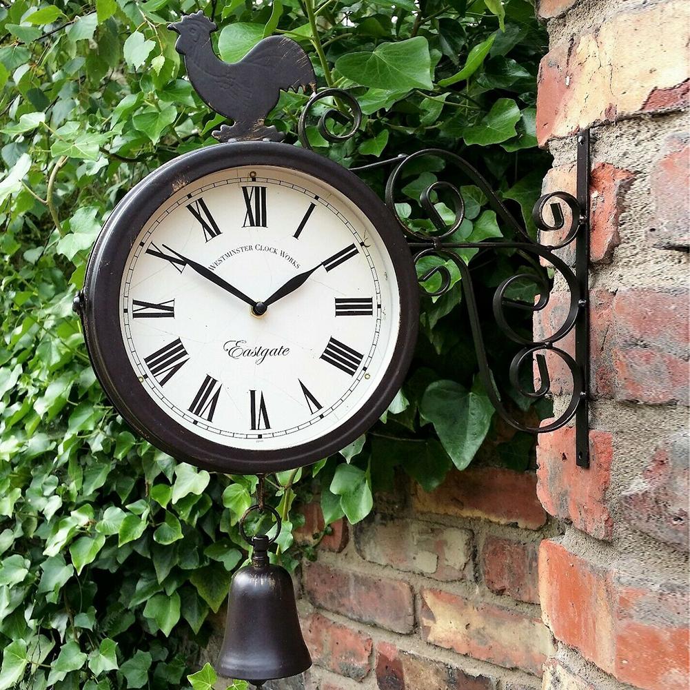 ClockVista | Vintage dubbelzijdige metalen wandklok – Klok voor buiten en binnen, voor tuin en terras