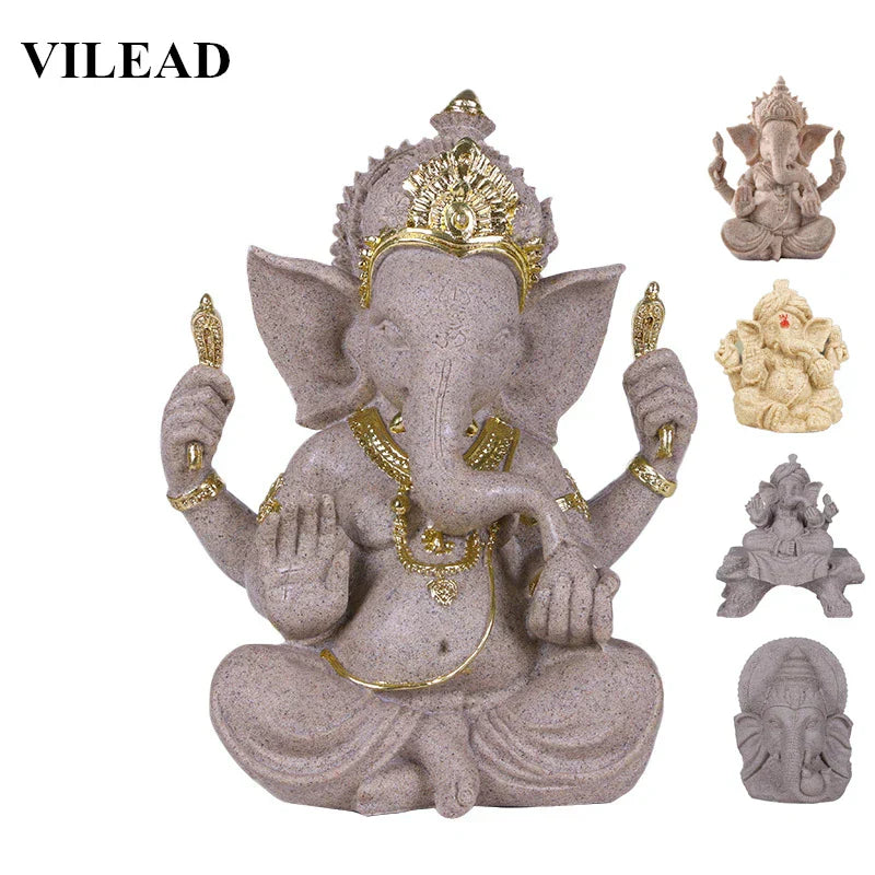 SacredTusks | Natuurlijk zandsteen Ganesha beeldje – Hindoeïstisch olifantengodbeeld