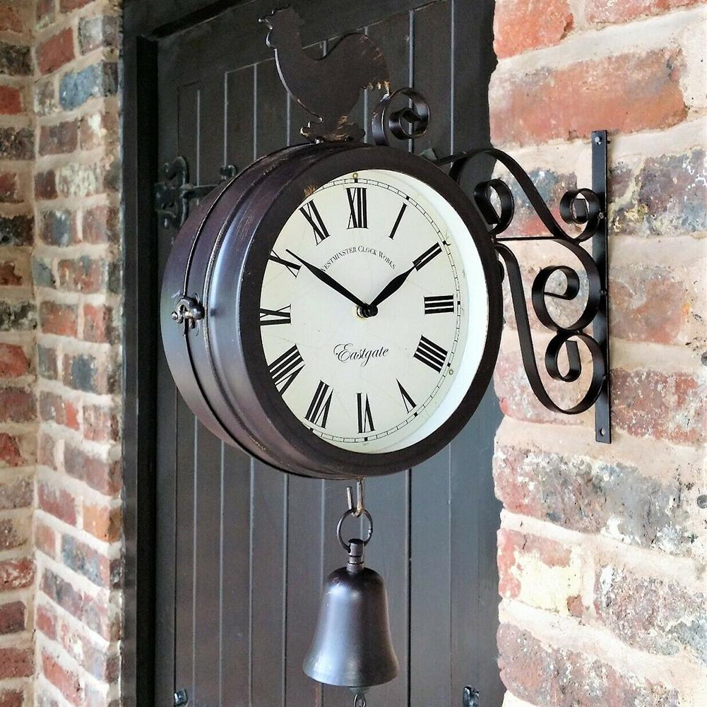 ClockVista | Vintage dubbelzijdige metalen wandklok – Klok voor buiten en binnen, voor tuin en terras