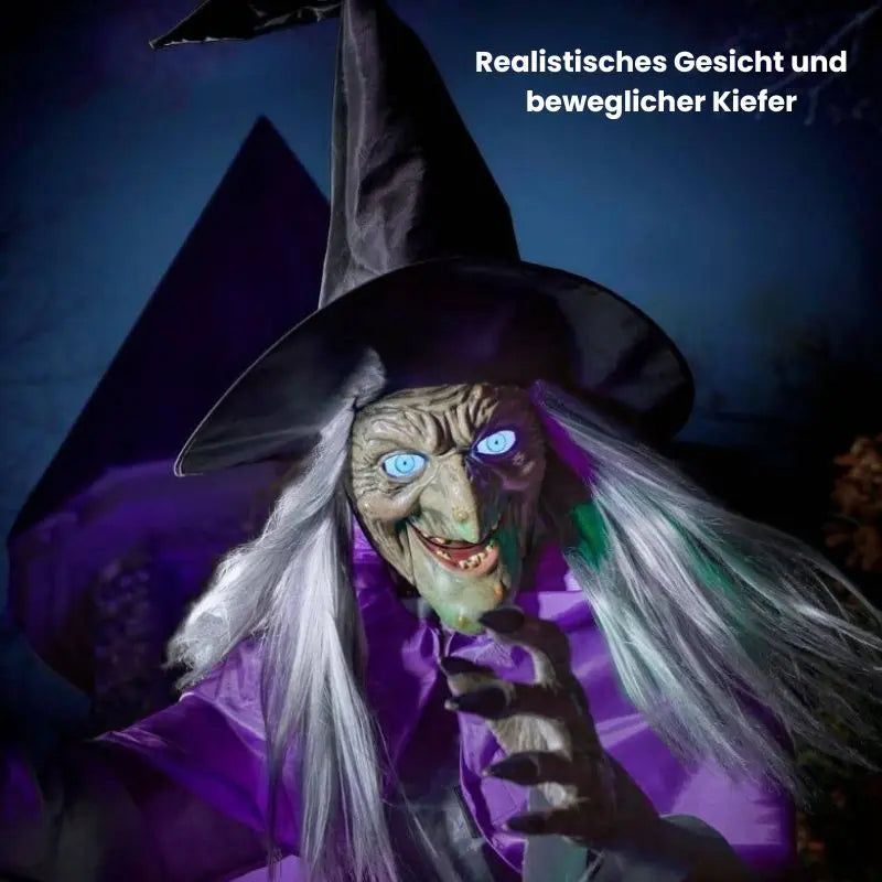 FlightFright | Spookachtige vliegende heks Halloween-decoratie met licht, geluid en beweging voor binnen en buiten