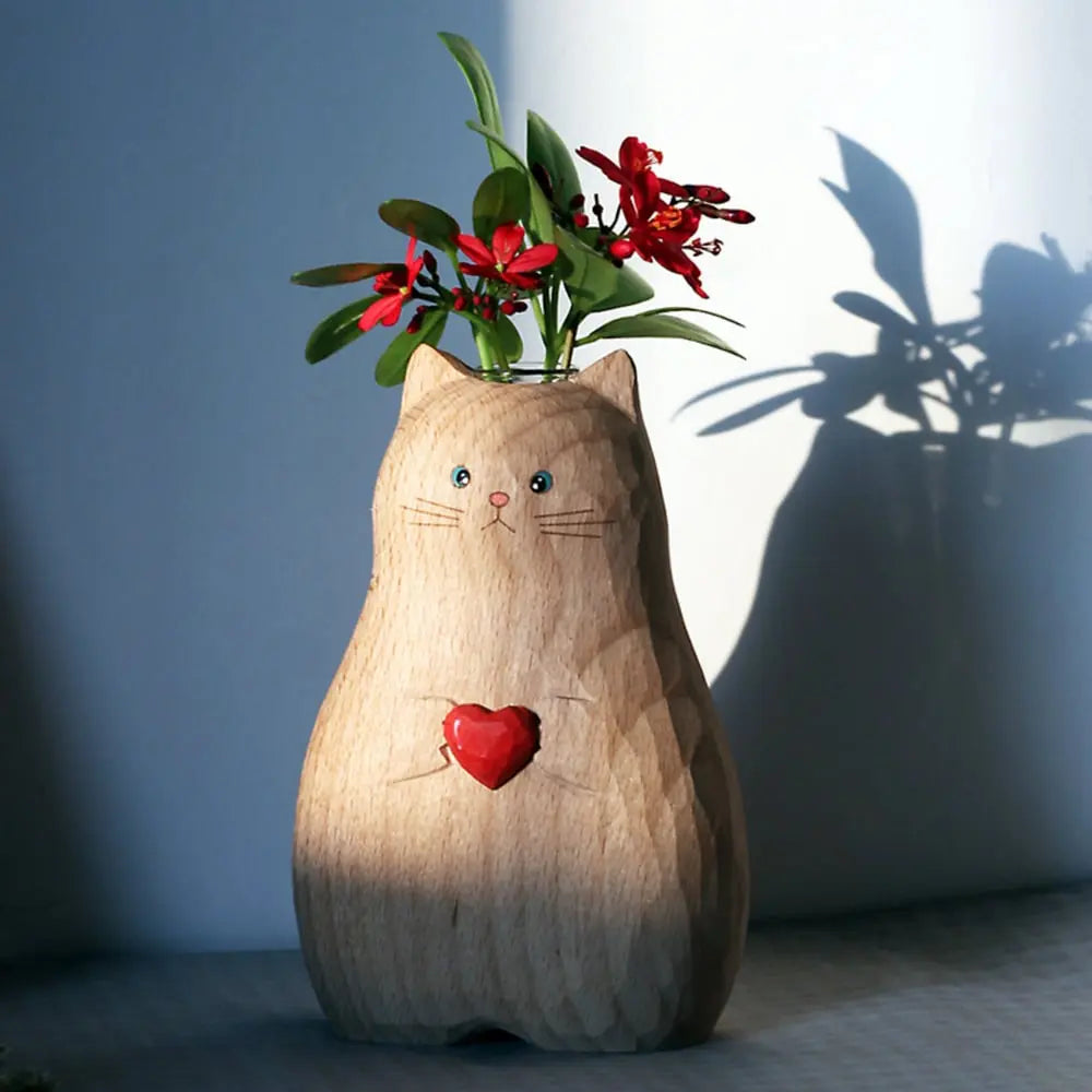 VasePurr | Handgemaakte Houten Kattenvaas - Scandinavische Minimalistische Woondecoratie
