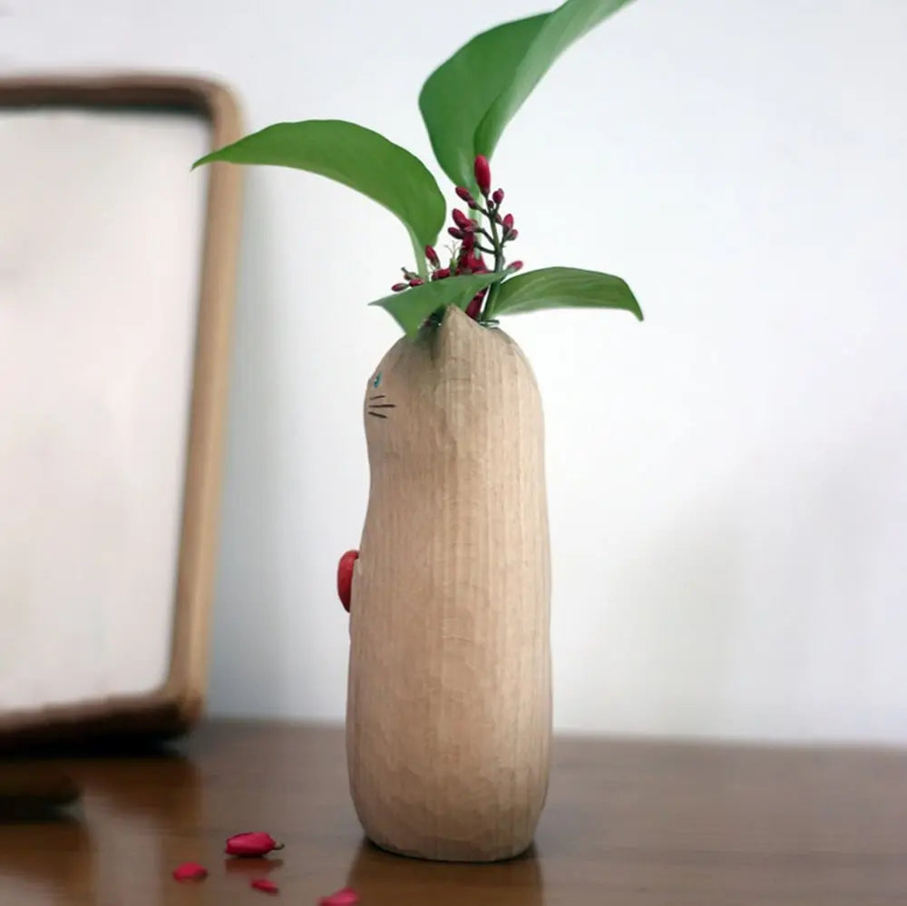 VasePurr | Handgemaakte Houten Kattenvaas - Scandinavische Minimalistische Woondecoratie