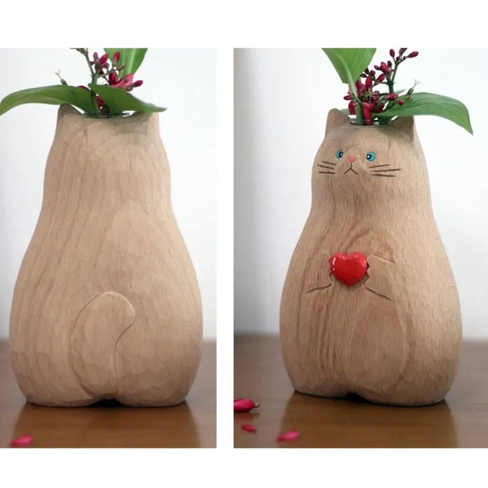 VasePurr | Handgemaakte Houten Kattenvaas - Scandinavische Minimalistische Woondecoratie