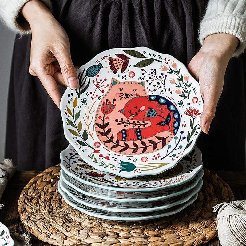 PurrfectPlate | Handbeschilderd Kat Keramisch Eetbord - Uniek Servies, Decoratief & Functioneel Kat Bord