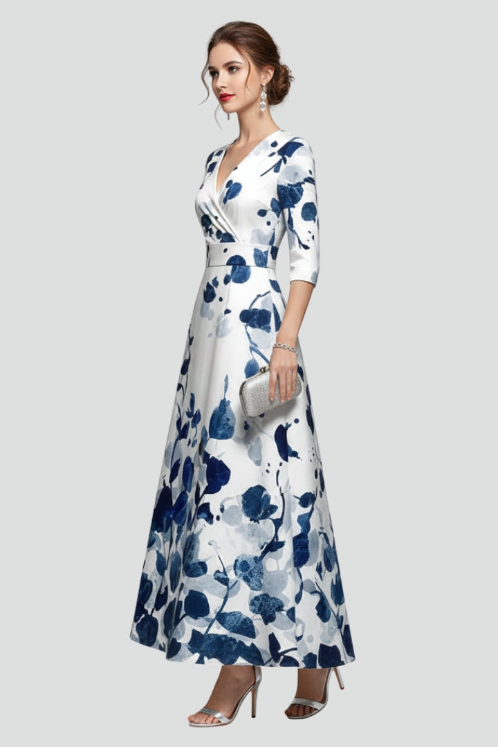 Jina | Dames Maxi Jurk met Bloemenprint – Getailleerde Taille, Midi Mouwen