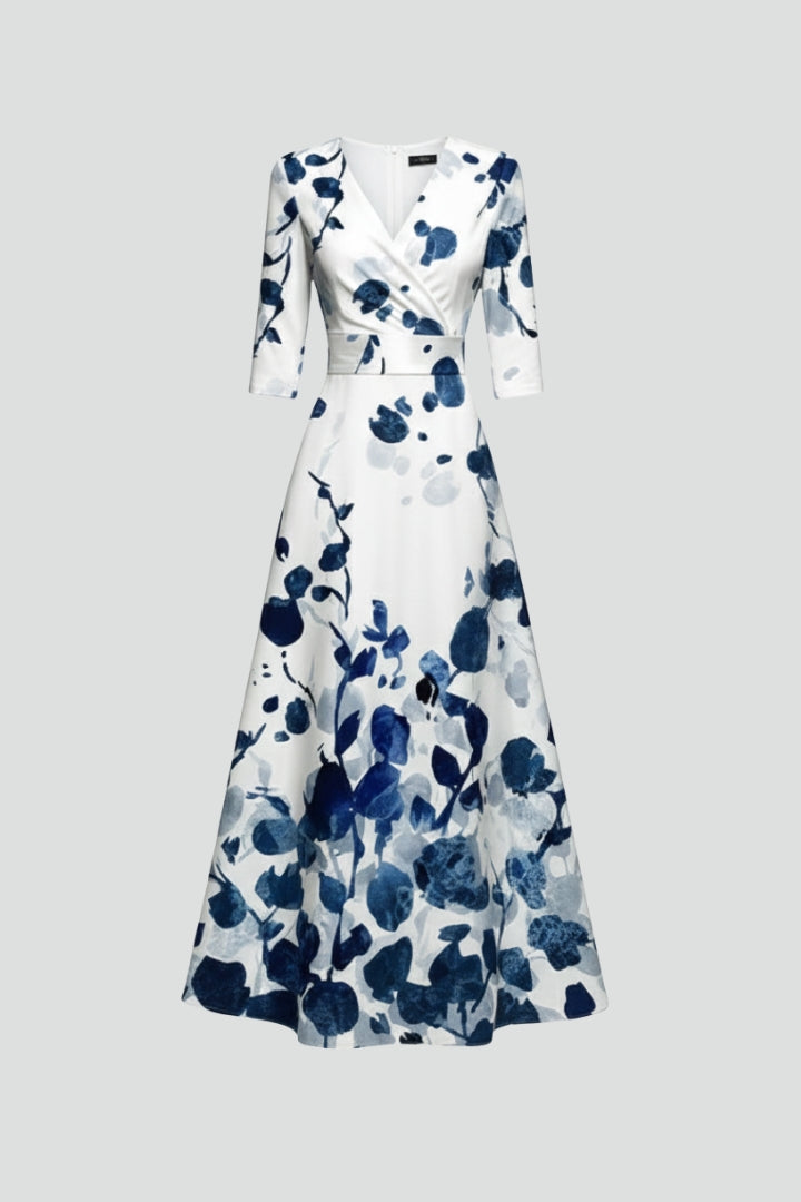 Jina | Dames Maxi Jurk met Bloemenprint – Getailleerde Taille, Midi Mouwen