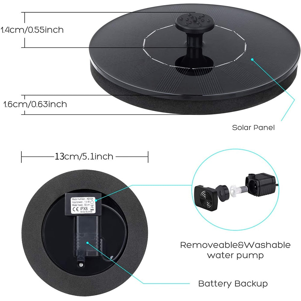 SolarSplash | Zonne-energie Mini Waterfonteinpomp voor Tuin, Vijver & Buiten Vogelbad