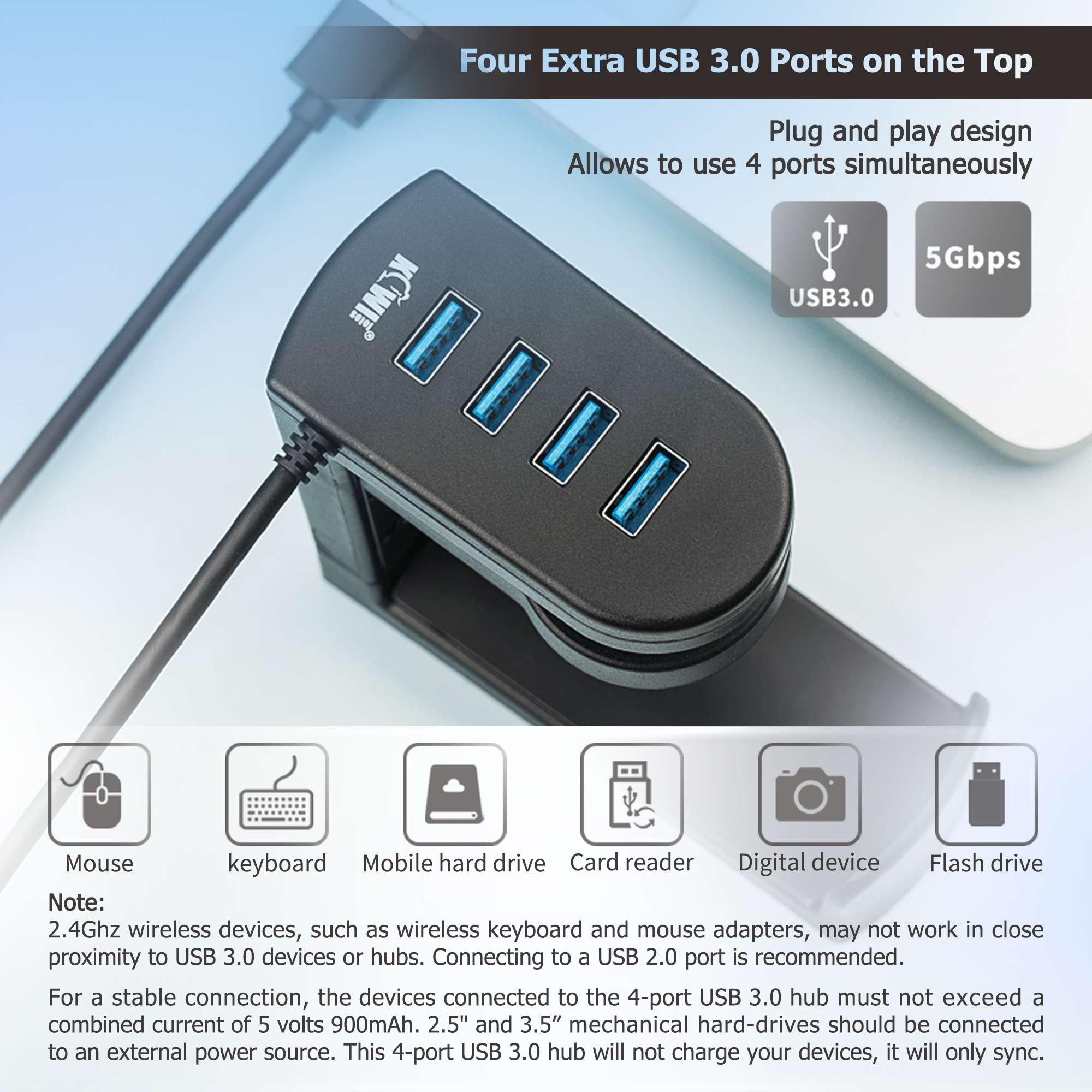 HeadHub | cUSB-hub en headsetrek voor onder het bureau – 4 poorten USB 3.0/2.0, plug-and-play, compacte bureau-organizer voor de werkplek