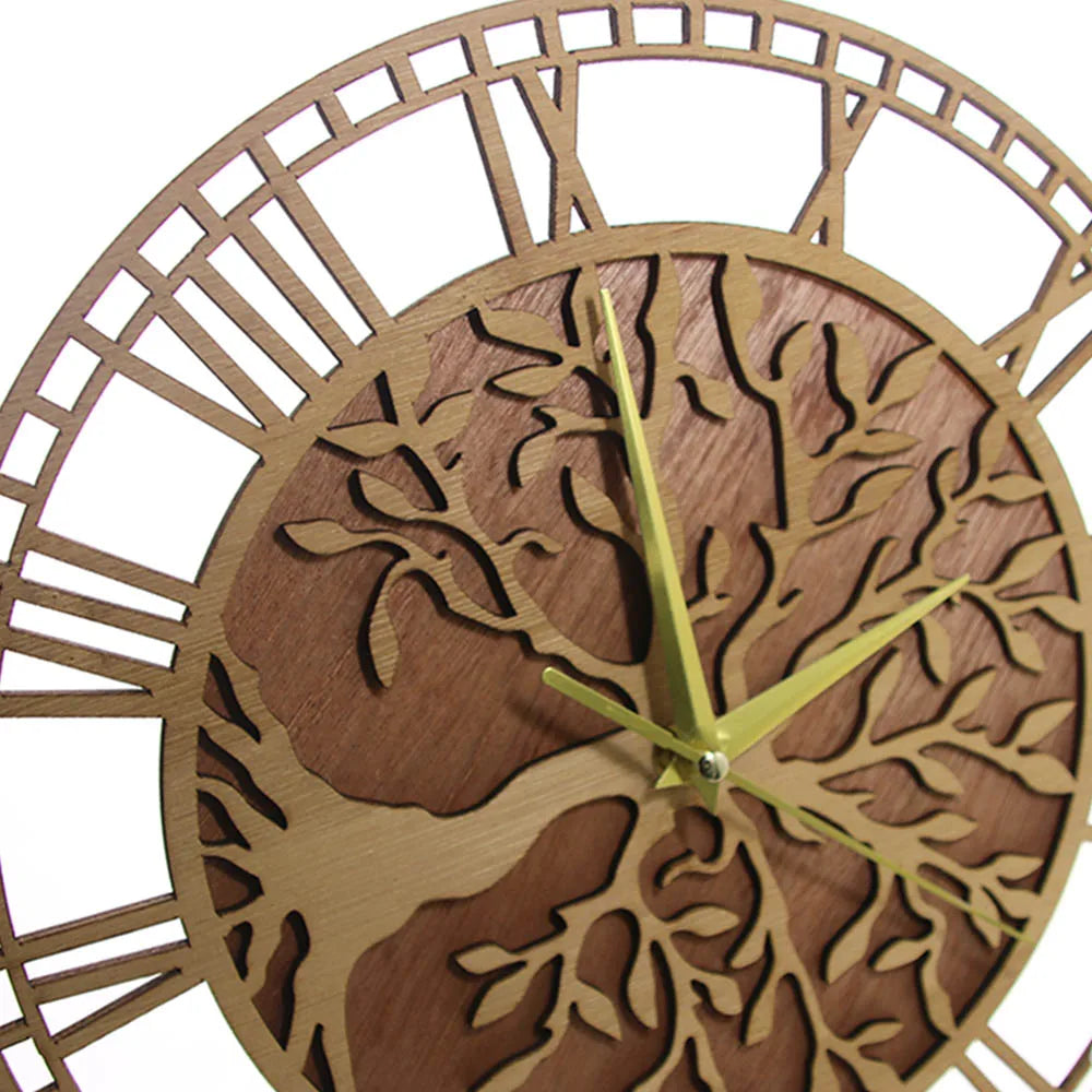 TreeLore | Ancient Roots Houten Wandklok - Op de natuur geïnspireerd levensboom ontwerp, milieuvriendelijk houten decor