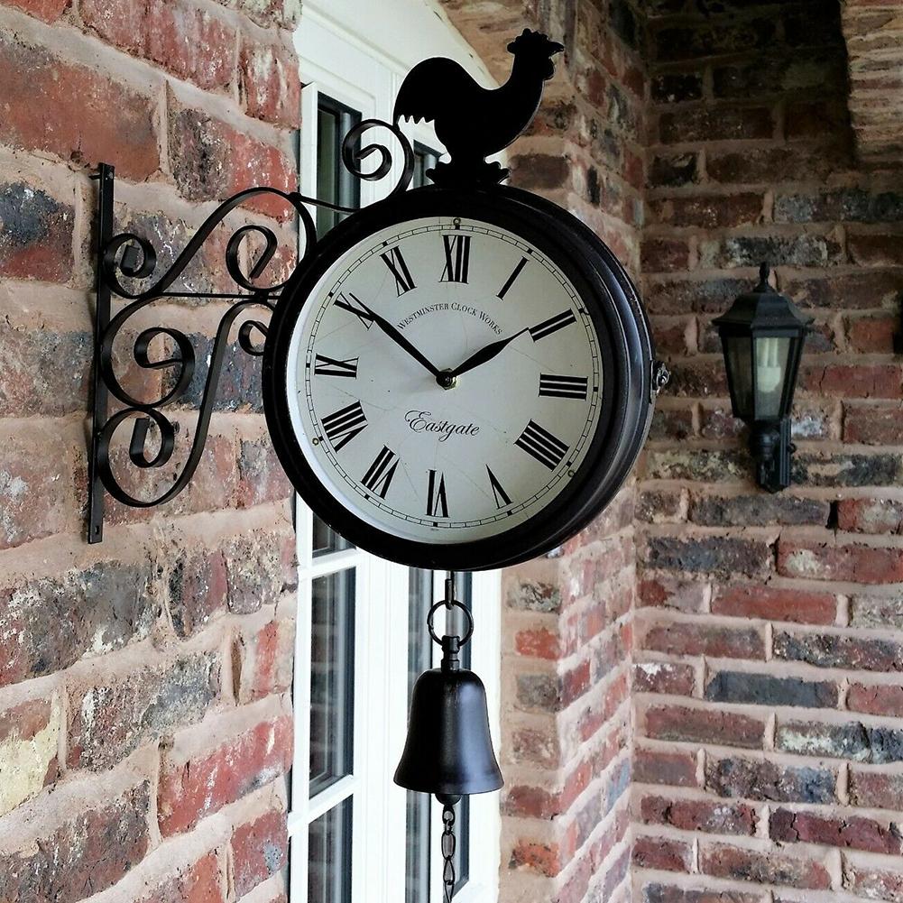 ClockVista | Vintage dubbelzijdige metalen wandklok – Klok voor buiten en binnen, voor tuin en terras