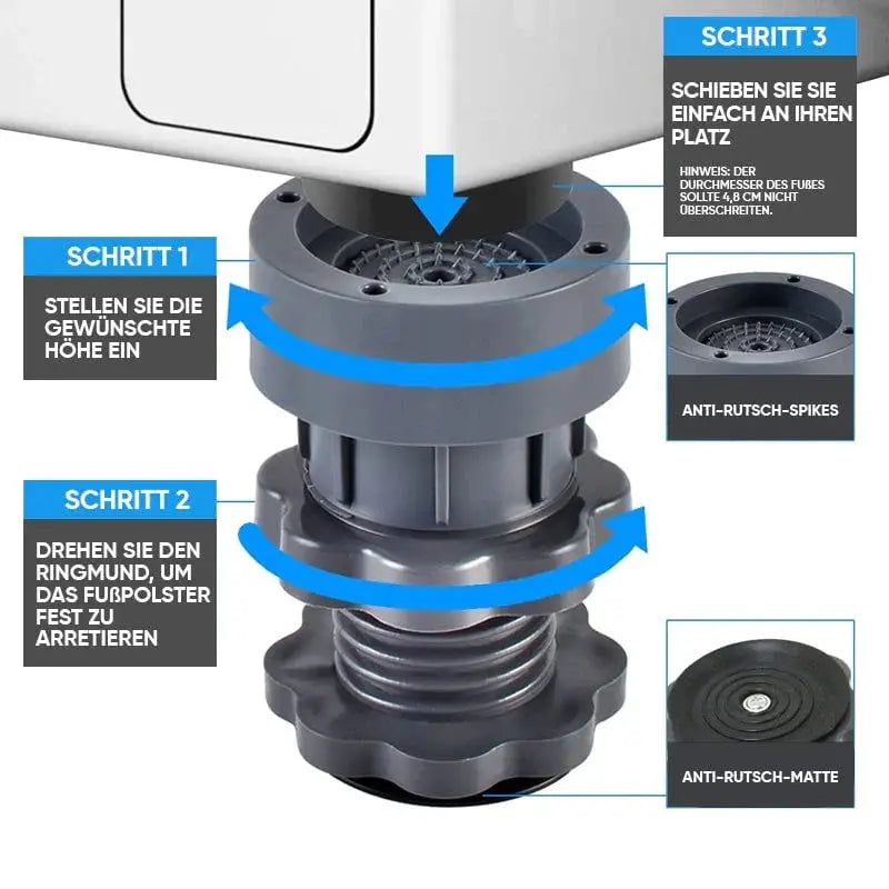 SteadyPads | Verstelbare antivibratiematten voor wasmachines - In hoogte verstelbare machinevoeten