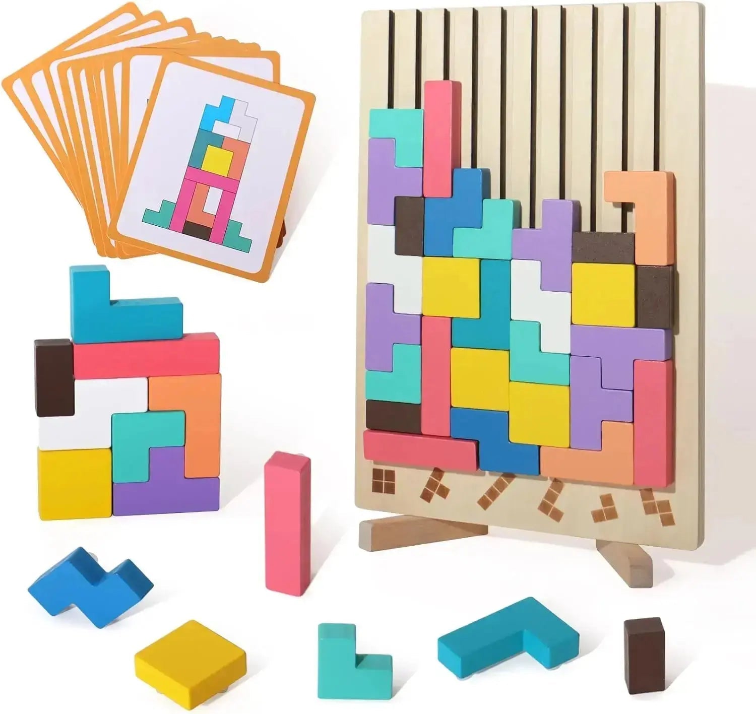 Blocksy | Houten Stapel Puzzel Spel - Montessori Educatief Speelgoed voor Kinderen, Natuurlijke Houten Balans Blokken