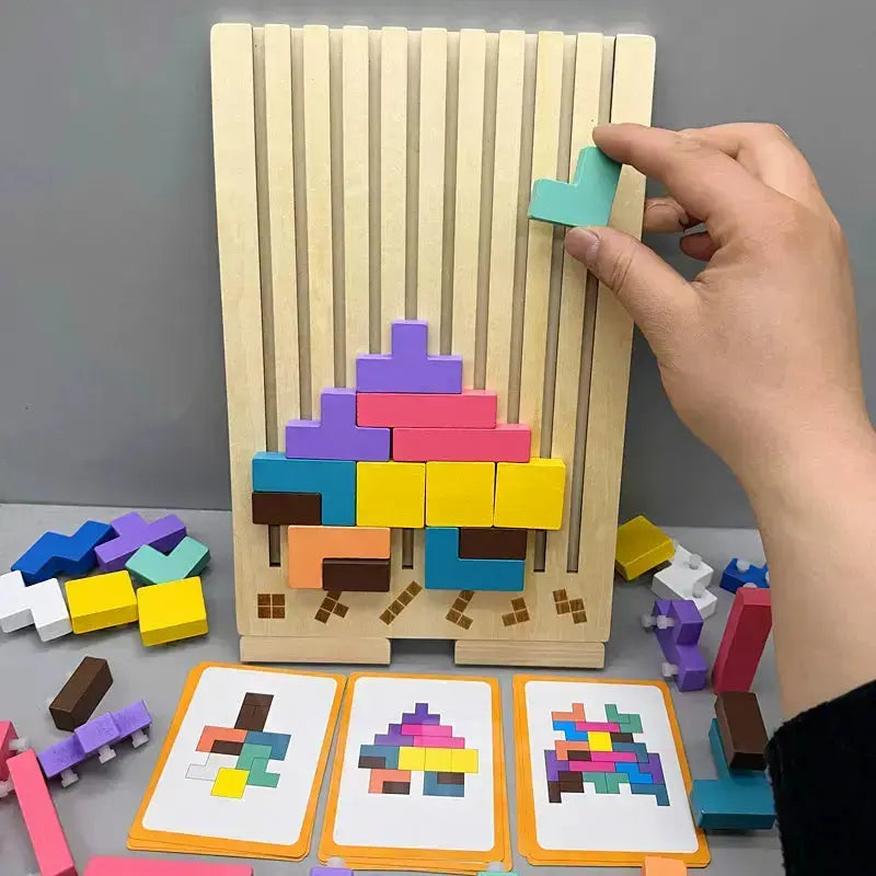 Blocksy | Houten Stapel Puzzel Spel - Montessori Educatief Speelgoed voor Kinderen, Natuurlijke Houten Balans Blokken