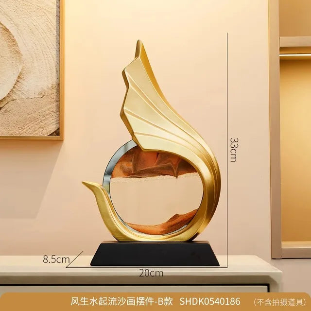 EternaSand | Luxe bewegende zandsculptuur - elegant gouden beeldje, roterende zandloper, Woondecoratie