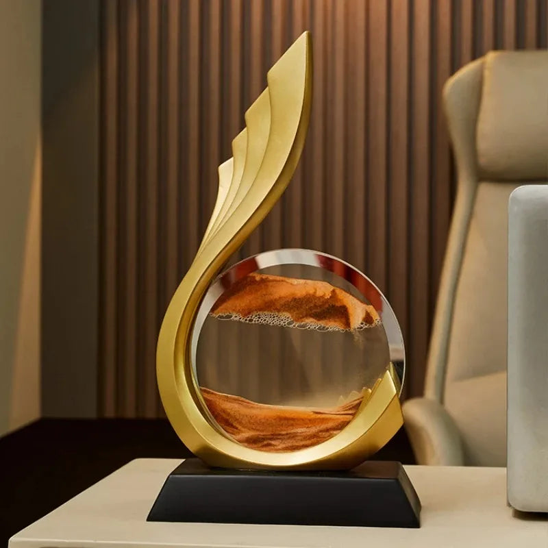 EternaSand | Luxe bewegende zandsculptuur - elegant gouden beeldje, roterende zandloper, Woondecoratie