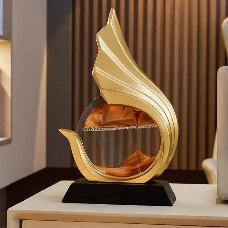 EternaSand | Luxe bewegende zandsculptuur - elegant gouden beeldje, roterende zandloper, Woondecoratie
