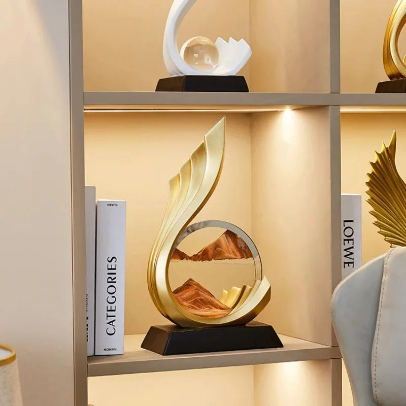 EternaSand | Luxe bewegende zandsculptuur - elegant gouden beeldje, roterende zandloper, Woondecoratie