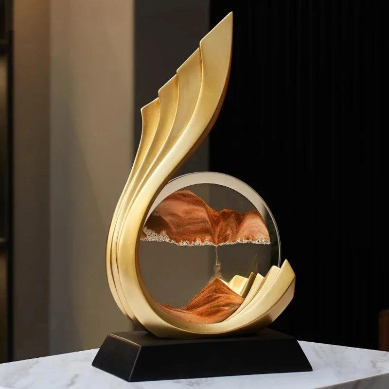 EternaSand | Luxe bewegende zandsculptuur - elegant gouden beeldje, roterende zandloper, Woondecoratie
