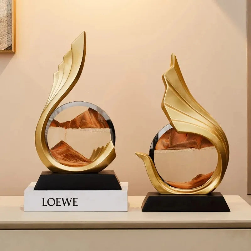 EternaSand | Luxe bewegende zandsculptuur - elegant gouden beeldje, roterende zandloper, Woondecoratie