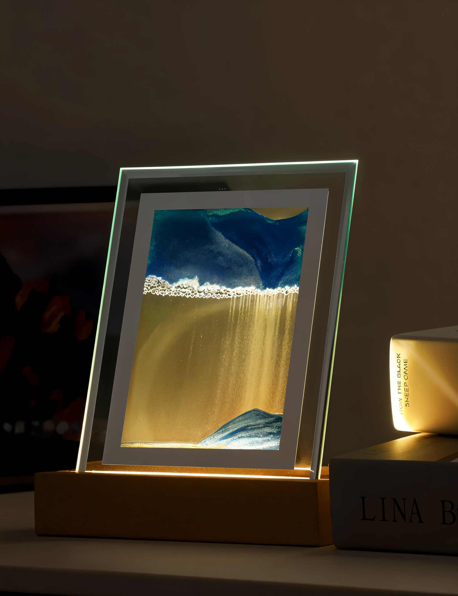 SandMuse | 3D Quicksand Frame – Creatieve Flow Art voor bureau en interieurdecoratie