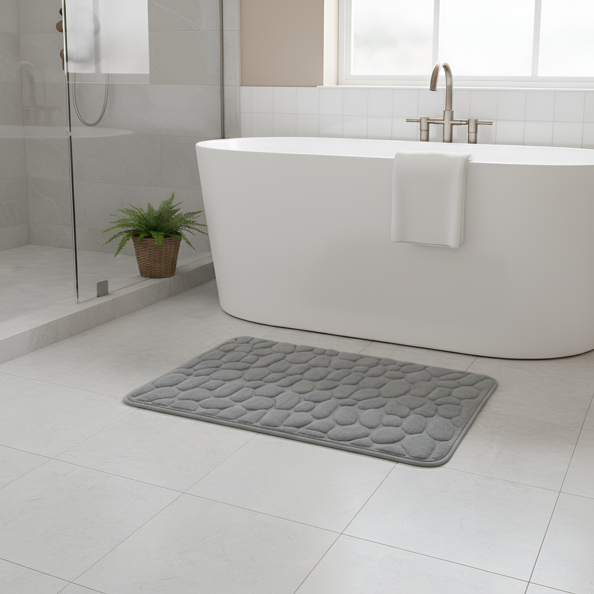 ShowerZen | Luxe Antislip Douchemat met Steenontwerp – Antislip, Zacht Memory Foam