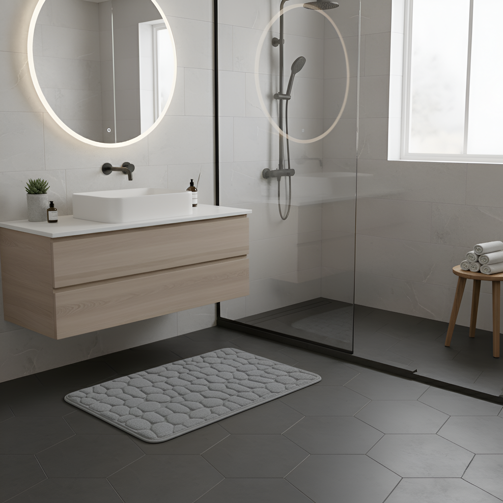 ShowerZen | Luxe Antislip Douchemat met Steenontwerp – Antislip, Zacht Memory Foam