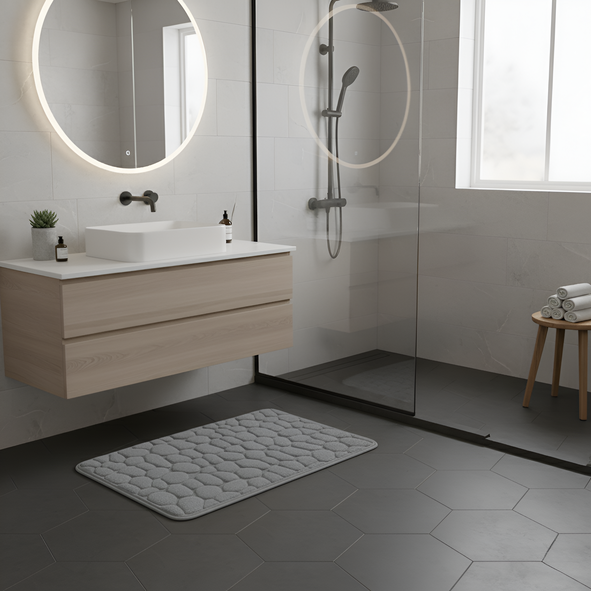 ShowerZen | Luxe Antislip Douchemat met Steenontwerp – Antislip, Zacht Memory Foam