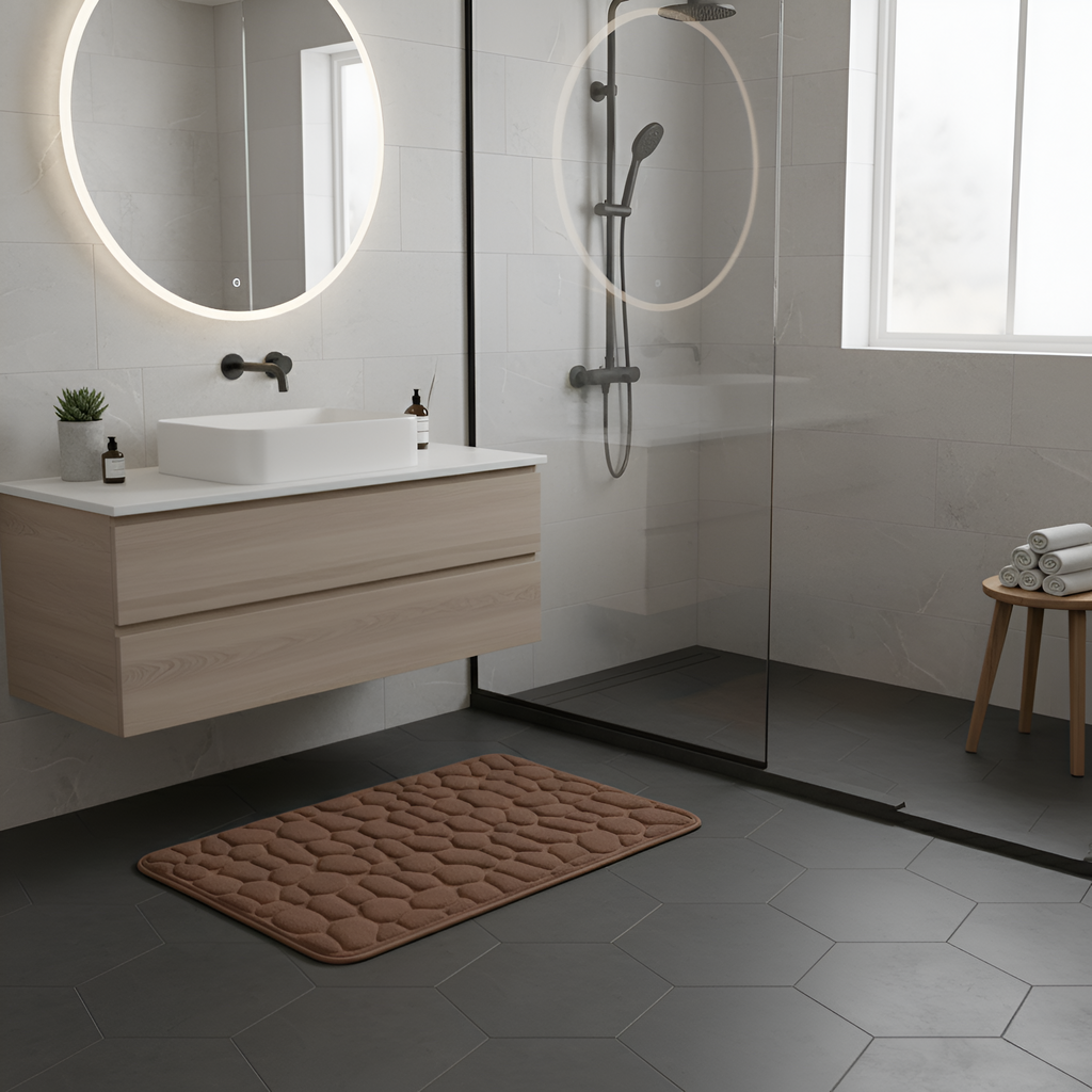 ShowerZen | Luxe Antislip Douchemat met Steenontwerp – Antislip, Zacht Memory Foam