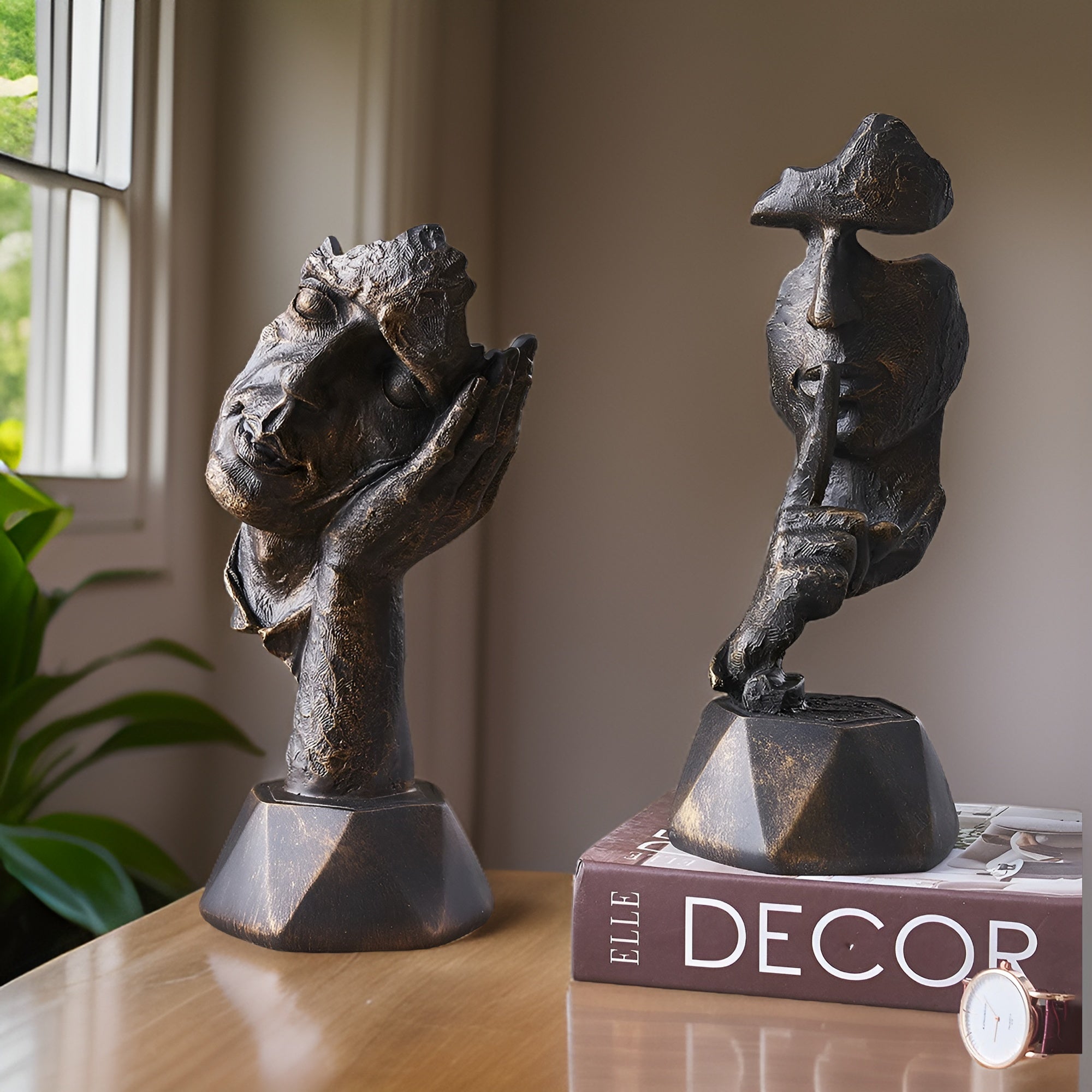 SculptVisage | Abstract gezichtssculptuur – Modern creatief beeld van hars, artistiek accent voor uw interieur