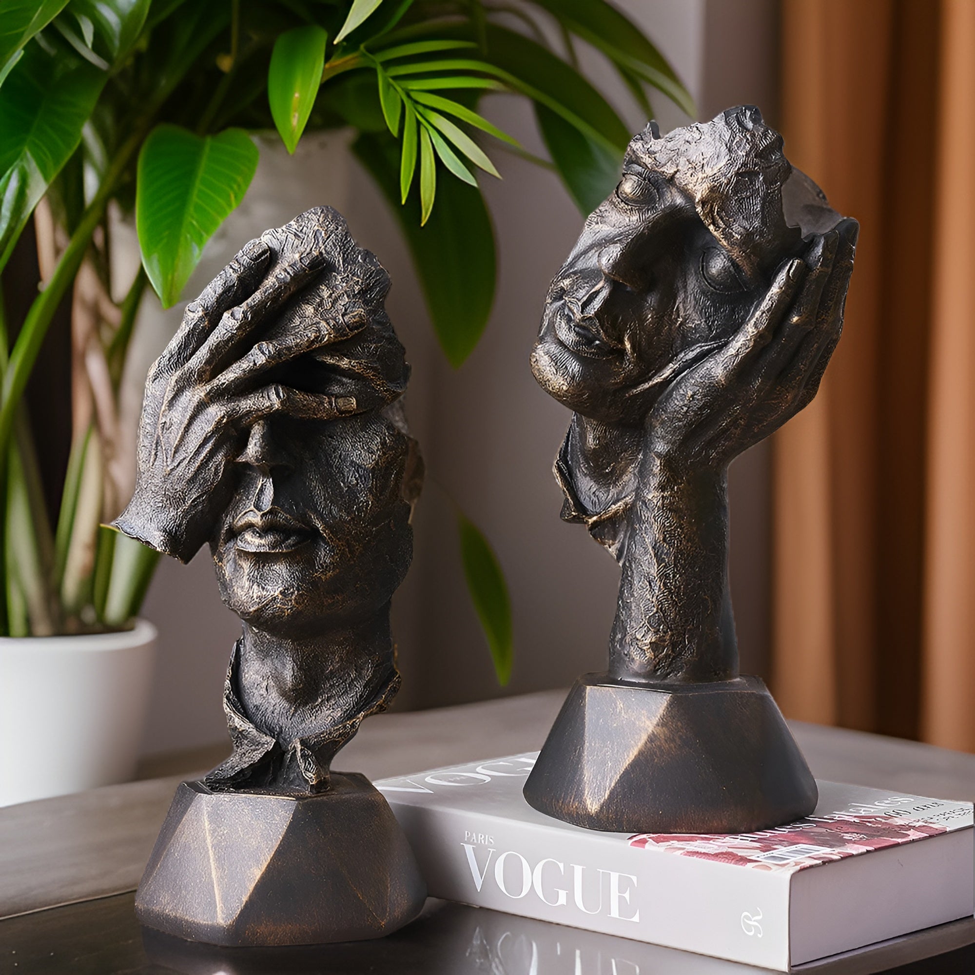 SculptVisage | Abstract gezichtssculptuur – Modern creatief beeld van hars, artistiek accent voor uw interieur