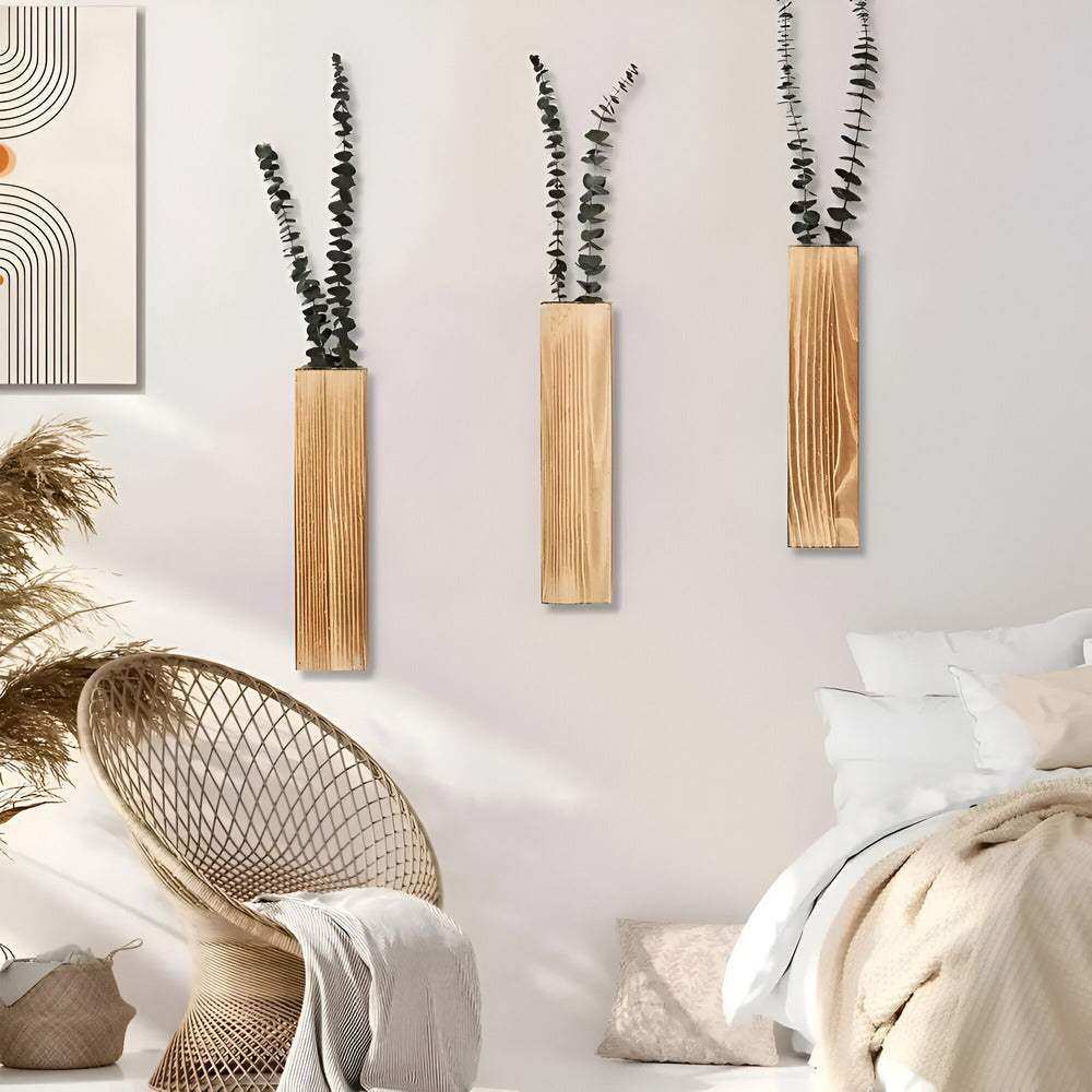 VertiBloom | Houten wandvaas 30 cm – Moderne rechthoekige plantenplank & hangende plantenbak