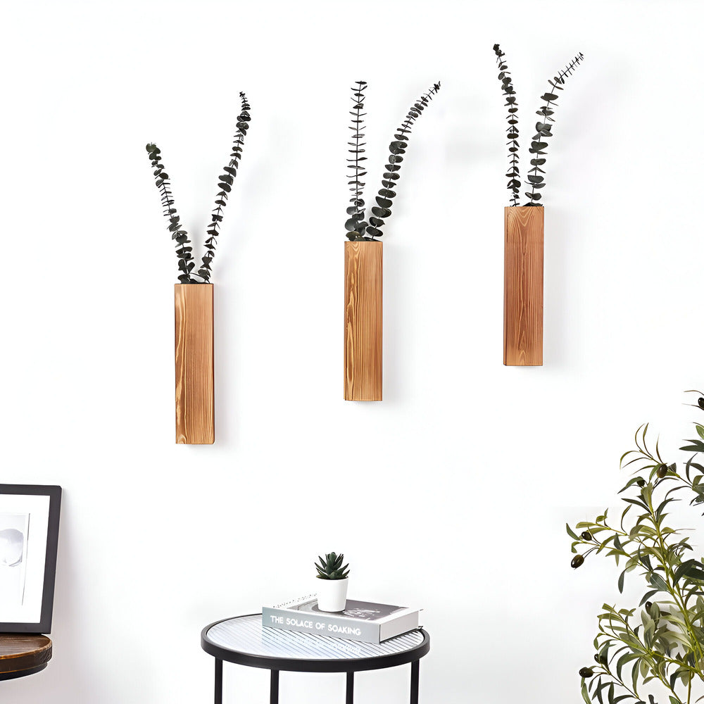 VertiBloom | Houten wandvaas 30 cm – Moderne rechthoekige plantenplank & hangende plantenbak