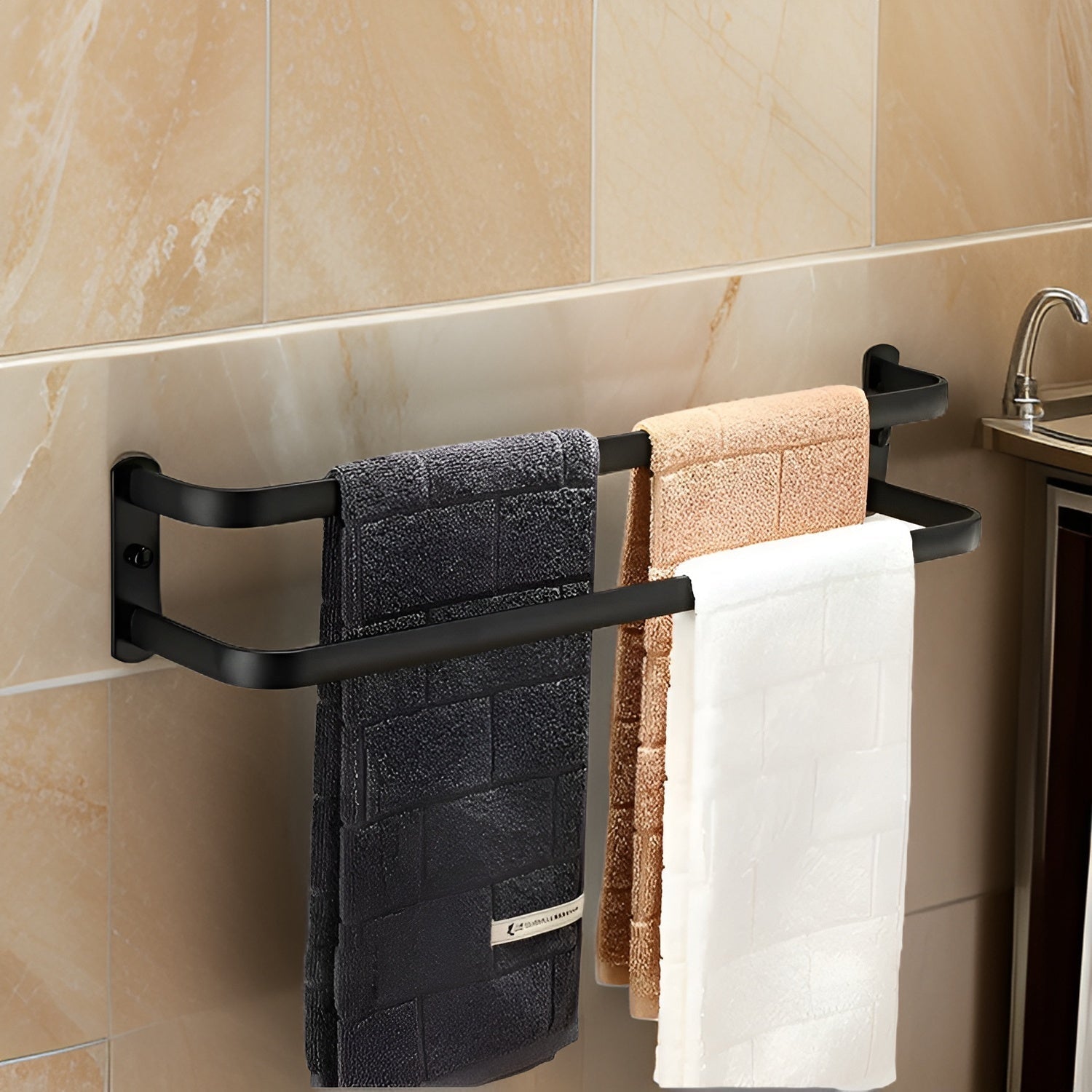 HangEase | 3-laags ruimtebesparende wandhanddoekhouder - aluminium badkamer organizer