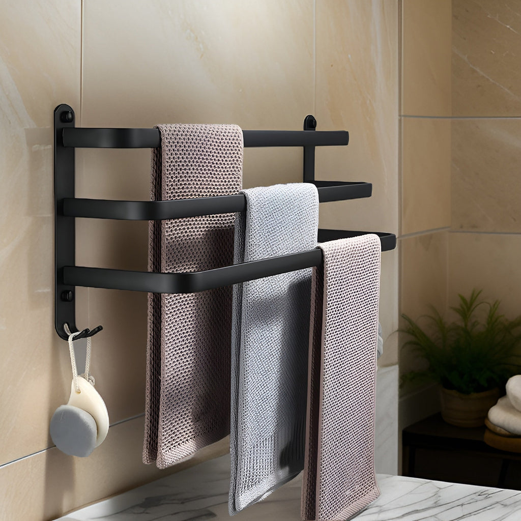 HangEase | 3-laags ruimtebesparende wandhanddoekhouder - aluminium badkamer organizer