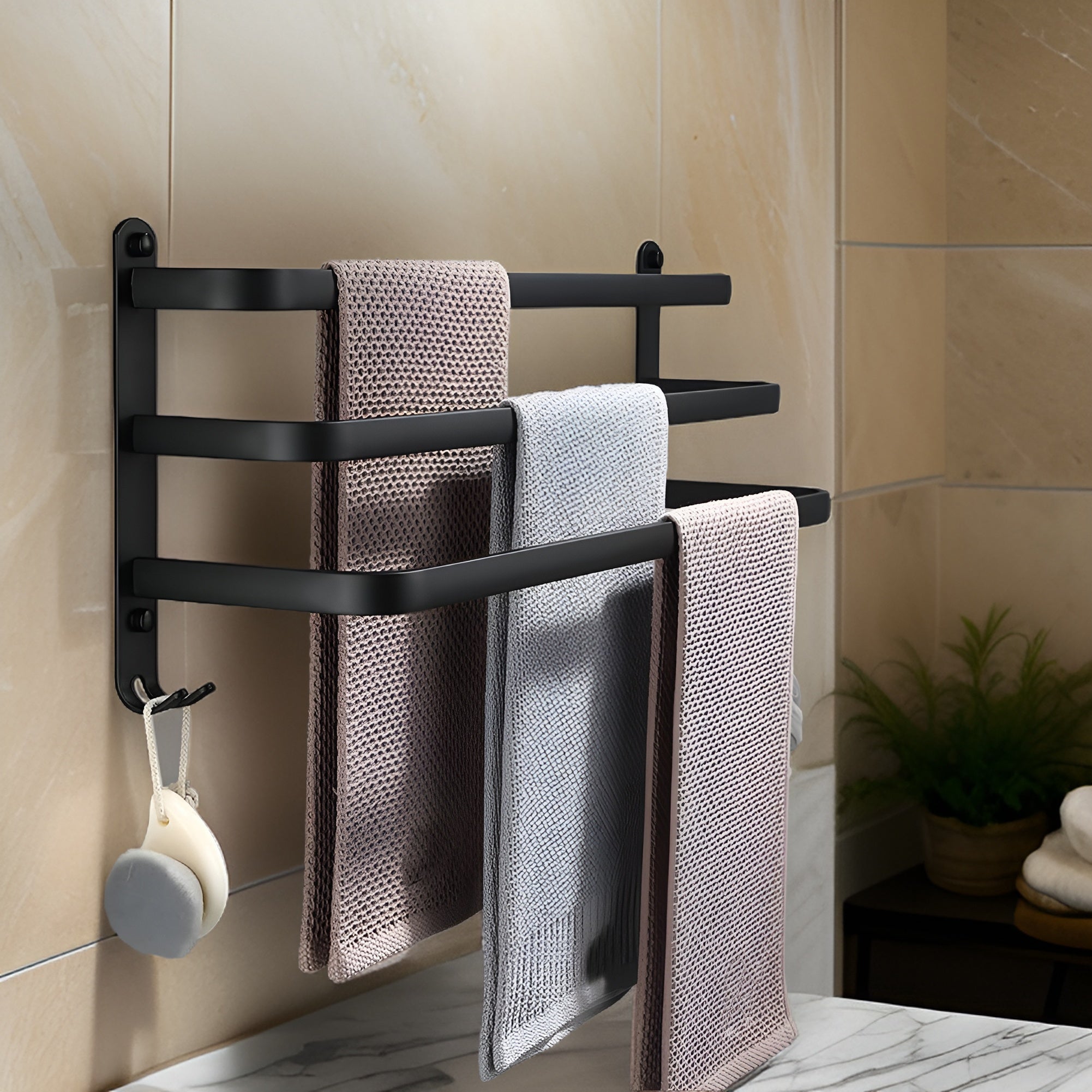 HangEase | 3-laags ruimtebesparende wandhanddoekhouder - aluminium badkamer organizer
